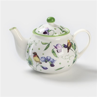 Заварочный чайник Доляна «Зелёный сад», 900 мл, фарфор, белый