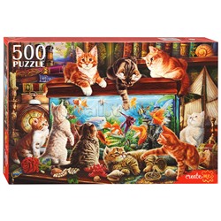 Пазлы 500 "Кошки у большого аквариума"