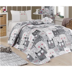 1 сп. Стеганое Покрывало Двустороннее 160x220 см. с Наволочкой 50x70 см. DuvardaKediler Gri