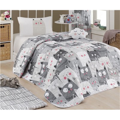 1 сп. Стеганое Покрывало Двустороннее 160x220 см. с Наволочкой 50x70 см. DuvardaKediler Gri