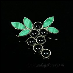 Брошь из малахита и агата "Гроздь" 46*50мм