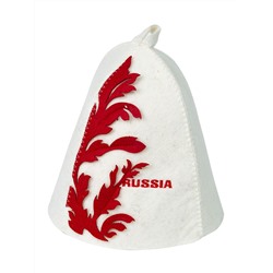Шапка банная с вышивкой и аппликацией "RUSSIA", фетр белый