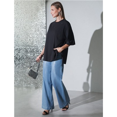 Футболка оверсайз с принтом стразами из премиального хлопка