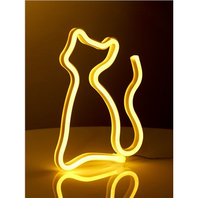 Неоновая вывеска «Кошка» 16 × 23 см, батарейки ААх3 (не в комплекте), USB, свечение тёплое белое