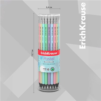 Карандаш чернографитный с ластиком ErichKrause «Pastel», HB, грифель d=2.2 мм, пластик, круглый в тубусе, пастель МИКС