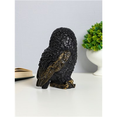 Фигурка гипс «Сова на пеньке», 14×9×10 см, чёрная