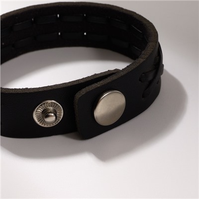 Браслет кожа «Минимал» коса, чёрный, 22 см