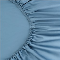 Простыня на резинке из премиального сатина джинсово-синего цвета из коллекции Essential,  180х200х30