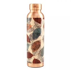 Медная бутылка с принтом Листья (950 мл), Copper Water Bottle Foliage, произв. The Better Home