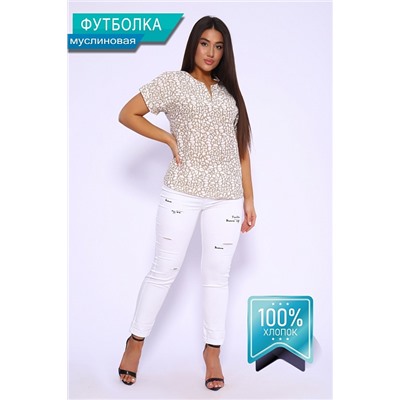 Женская футболка 32743 / леопард бежевый