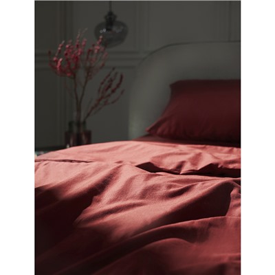 Простыня на резинке изо льна и хлопка цвета копченой паприки из коллекции Essential, 180х200х30 см