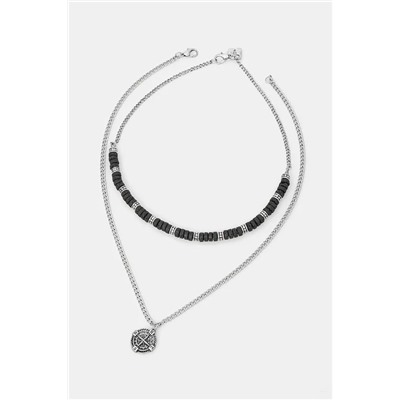 Naszyjniki męskie z kamieniem naturalnym (2-pack) kolor srebrny