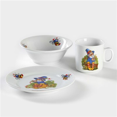 Набор посуды детский Добрушский завод «Лесовичок», 3 предмета: кружка, миска, тарелка, фарфор, белый, рисунок МИКС