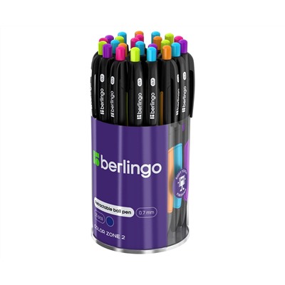 Ручка шариковая автоматическая Berlingo "Color Zone 2" синяя, 0,7мм, корпус ассорти