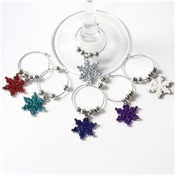 Маркеры для бокалов с подвесками "Блестящие Снежинки", набор 6 штук. Металлические
