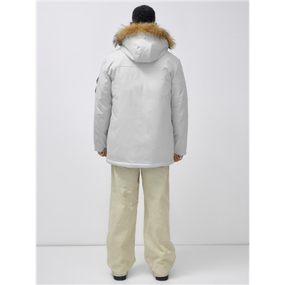 Парка мужская зимняя удлиненная с мехом светло-серого цвета 602_1SS