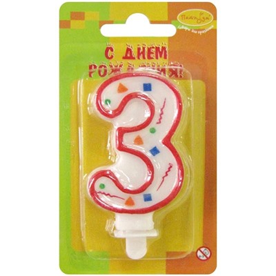 Свеча для торта с держателем ПатиБум "Цифра 3. Красное конфетти", 7см