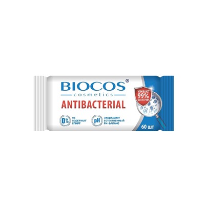 BioCos Влажные Салфетки  Антибактериальные 60шт