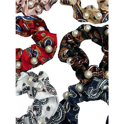 Резинка объемная шелковая с жемчугом 9,5 см Р19 6 шт