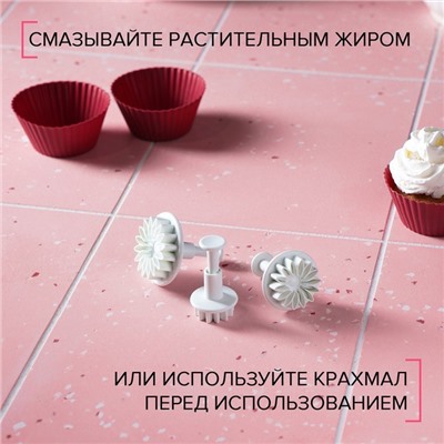 Плунжеры кондитерские «Герберы», набор 3 шт., размеры цветков: 4.3 см, 4.8 см, 5.5 см, пластик, белые