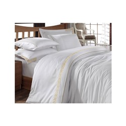 2 сп. Евро Комплект Постельного Белья Cotton Saten Şehzade Beyaz Çift - EcoCotton