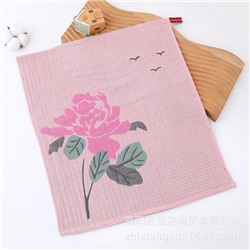 Zhiyang new red fruit peony flower five-layer yarn large square towel soft water absorption manufacturer wholesale Korean kitchen towel