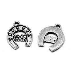 FP2066-S Подвеска для бижутерии Подкова Good Luck 17,5х14,5х2мм, цвет серебр.