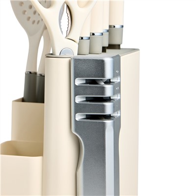 НАБОР AGNESS ИЗ 11ПР: 5 НОЖЕЙ,ПОЛОВНИК,ЛОПАТКА,ШУМОВКА,ПОДСТАВКА,НОЖЕТОЧКА,НОЖНИЦЫ, ЦВЕТ:БЕЛЫЙ/СЕРЫЙ