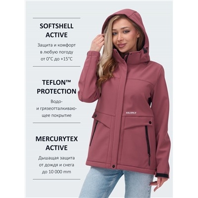 Ветровка спортивная женская с капюшоном softshell малинового цвета 9566M