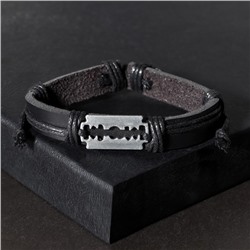 Браслет кожаный «Лезвие», чёрный с чернёным серебром, d=7 см