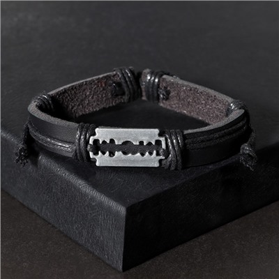 Браслет кожаный «Лезвие», чёрный с чернёным серебром, d=7 см