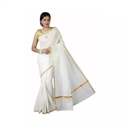 Сари с каймой зари, Women's Kasavu Cotton Zari Saree with Blouse, произв. R SELVAMANI TEX