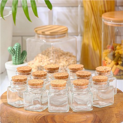 Набор баночек для специй Доляна «Парфе. Квадрат», 70 мл, 4.5×5.4 см, с пробковой крышкой, 12 шт., стекло