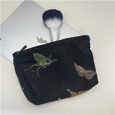 Capacious three dimensional cosmetic bag, liner, organizer bag, small clutch bag, Chinese style, with embroidery