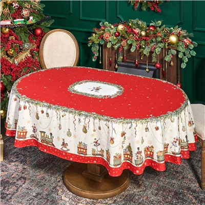 СКАТЕРТЬ ОВАЛЬНАЯ "ЩЕЛКУНЧИК"160Х220СМ ,КРАСНЫЙ, 100% ХЛОПОК,ТВИЛ, ПРОПИТКА