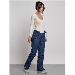 Полукомбинезон утепленный женский зимний горнолыжный темно-синего цвета 7601TS