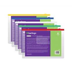 Папка-конверт на молнии Berlingo А4, 150мкм, с карманом для визиток, прозрачная, ассорти