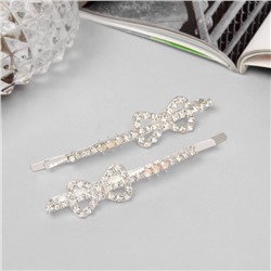 Невидимки для волос «Эбба», набор 2 шт., бант, 6 см, серебро