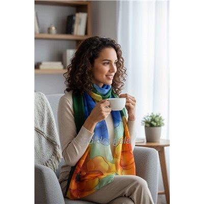 Шарф шифоновый с цветочным рисунком 3D Арт М52/16