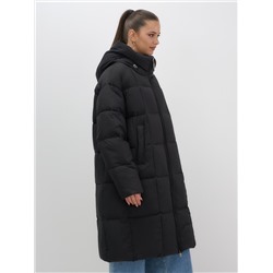 Пальто зимнее утепленное с капюшоном женское черного цвета 7741Ch