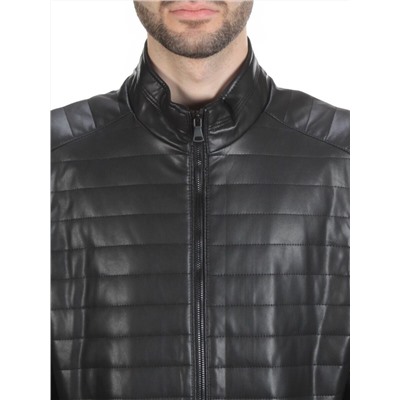 125-6 BLACK Куртка из эко-кожи мужская (50 гр. синтепон)