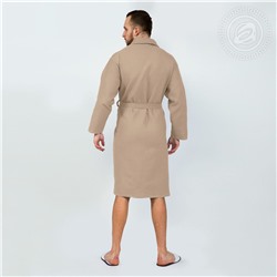 Халат мужской вафельный запашной с воротником бежевый
