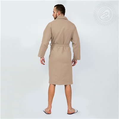 Халат мужской вафельный запашной с воротником бежевый