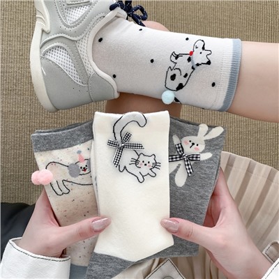 Cartoon summer knee socks with bow, brand accessory, mid-length, Korean style