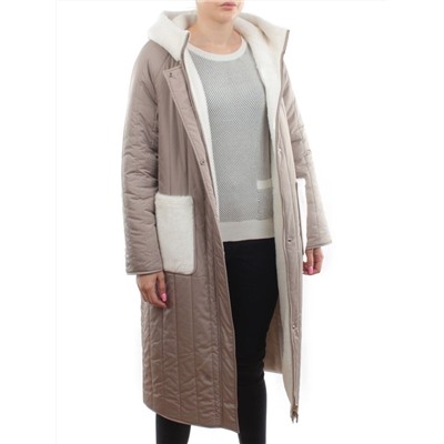 2639 BEIGE Пальто двухстороннее женское еврозима (100 гр. холлофайбер, искусственный мех)
