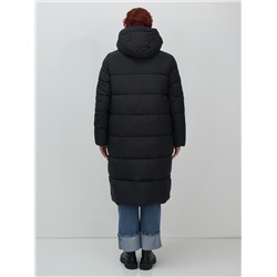 Пальто зимнее утепленное с капюшоном женское черного цвета 7623Ch
