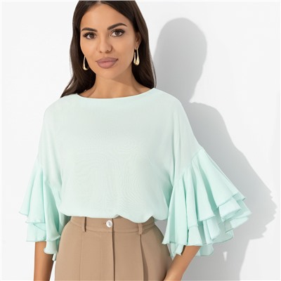 Блуза из вискозы с воланами, Молниеносная влюбленность (mint)