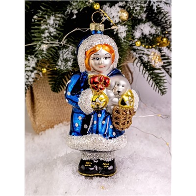 Елочная игрушка стеклянная декорированная "Девочка с собачкой"
