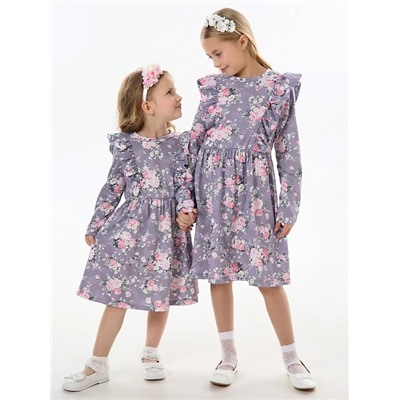 Детское платье "Красотка" / Розы на фиолетовом