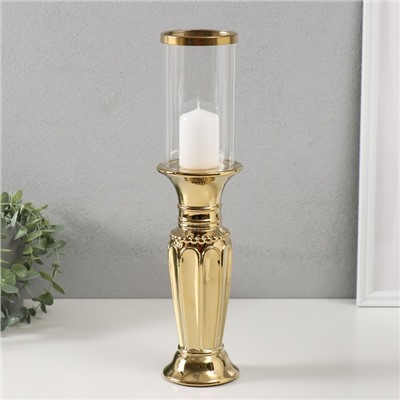 Подсвечник на 1 свечу «Арте», керамика, стекло, d=7.5 см, золото, 9×9×37.5 см